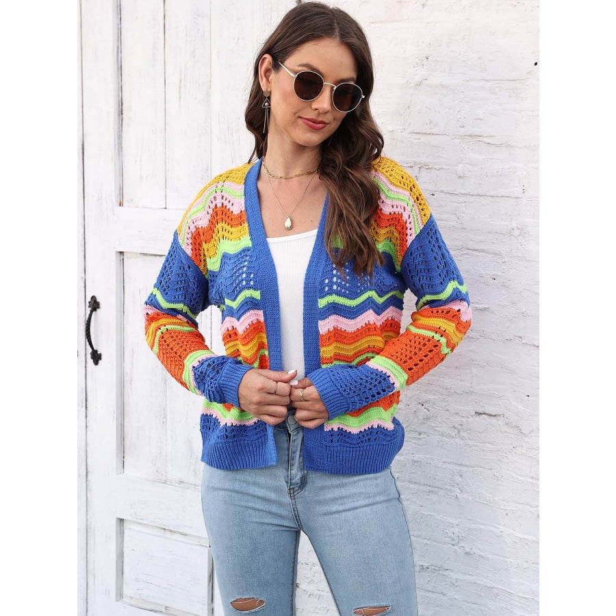 Open Front Openwork Cardigan Sky Blue / S