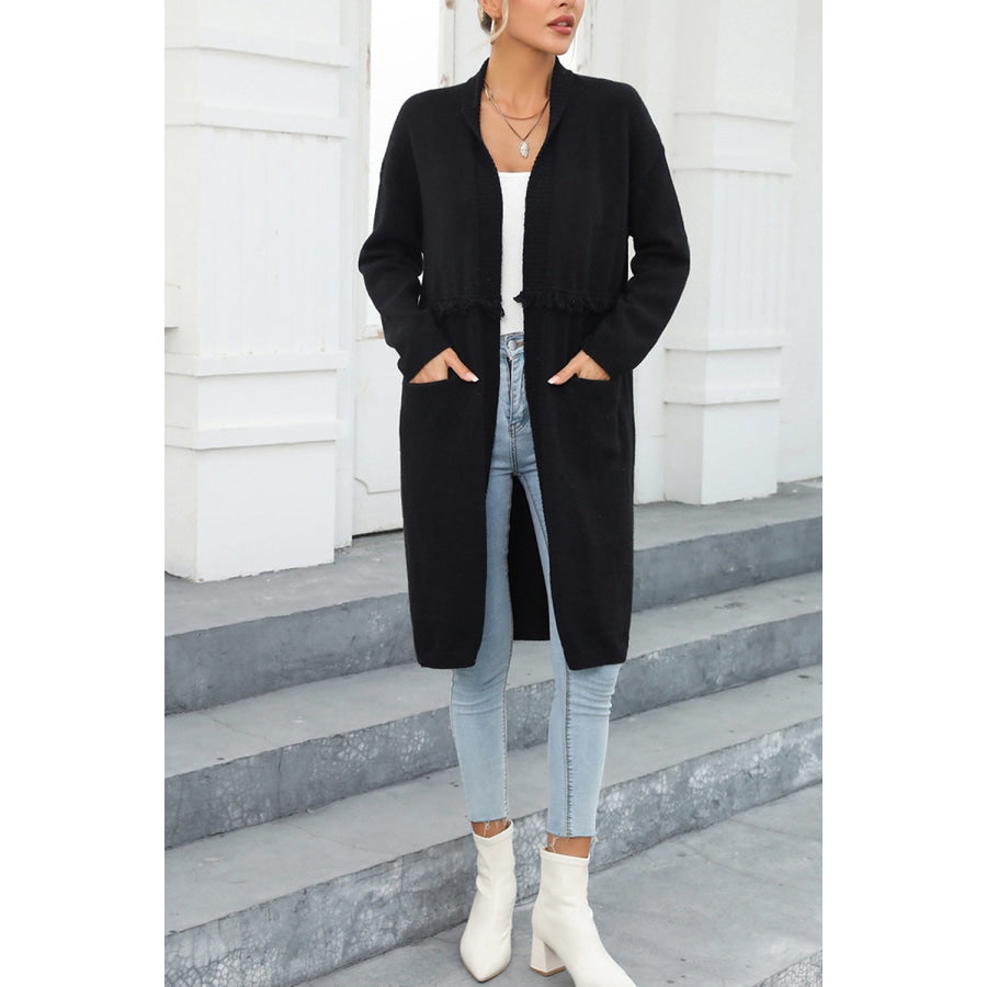 Open Front Pocketed Cardigan Black / S