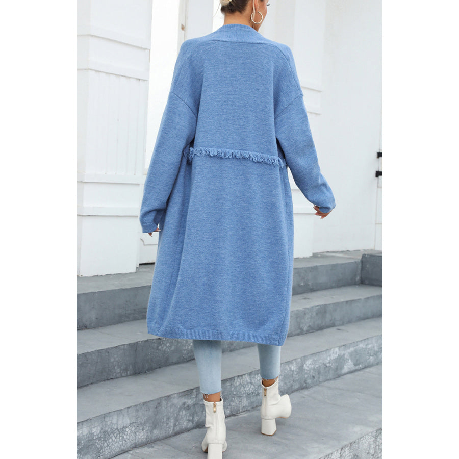Open Front Pocketed Cardigan Misty Blue / S