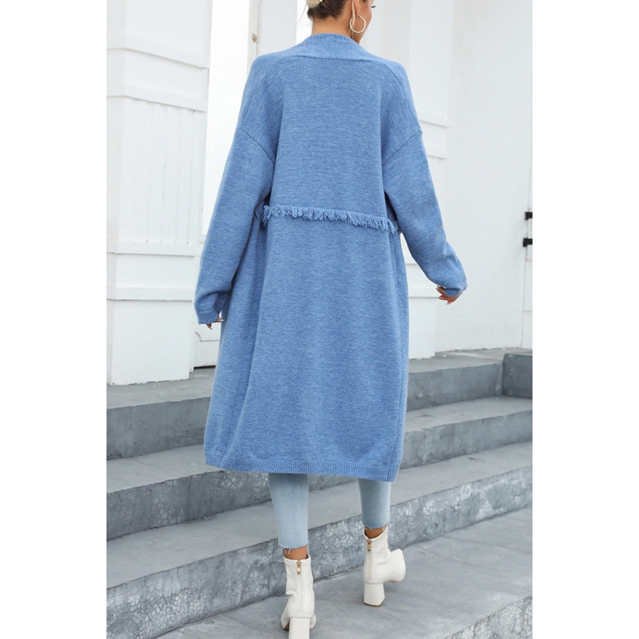 Open Front Pocketed Cardigan Misty Blue / S