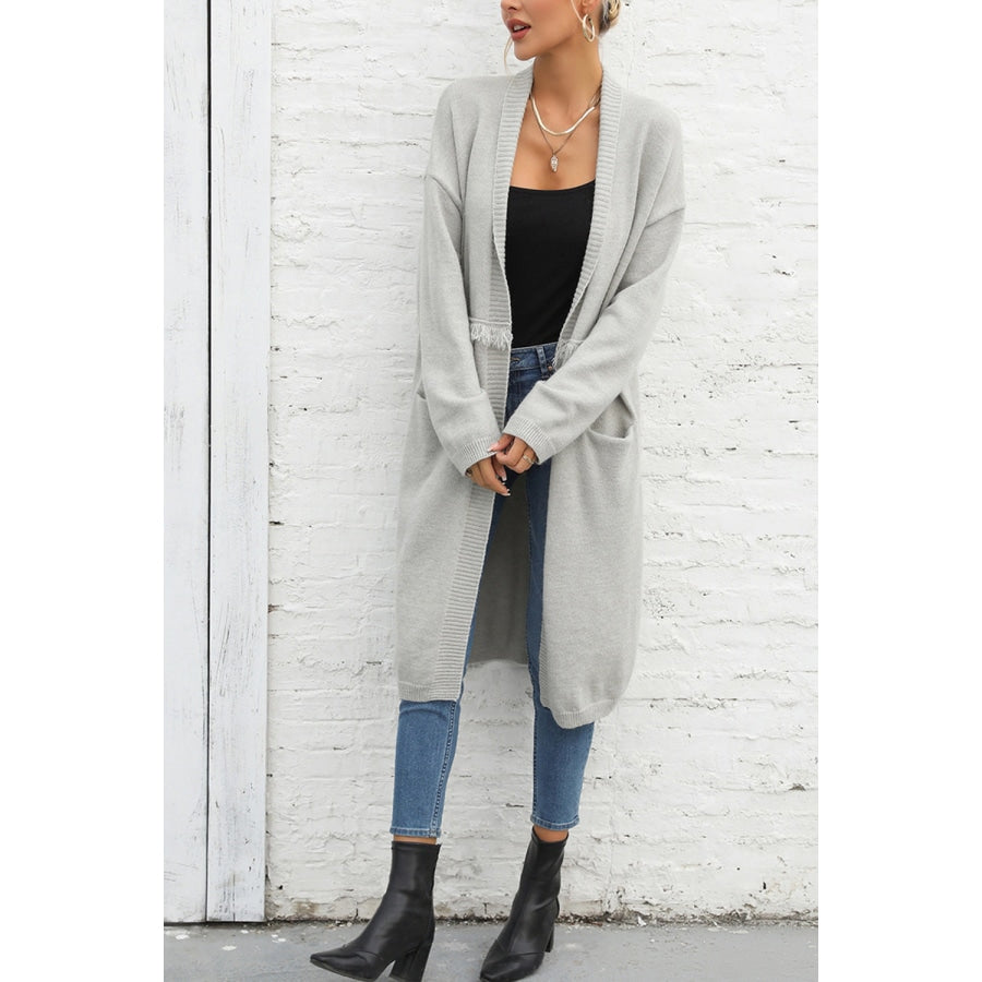 Open Front Pocketed Cardigan