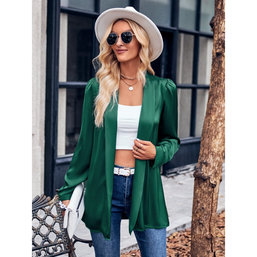 Open Front Puff Sleeve Cardigan Mid Green / S