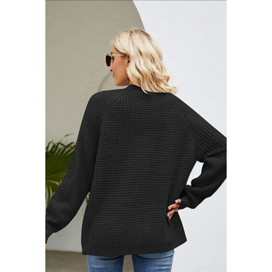 Open Front Raglan Sleeve Pocketed Cardigan Clothing