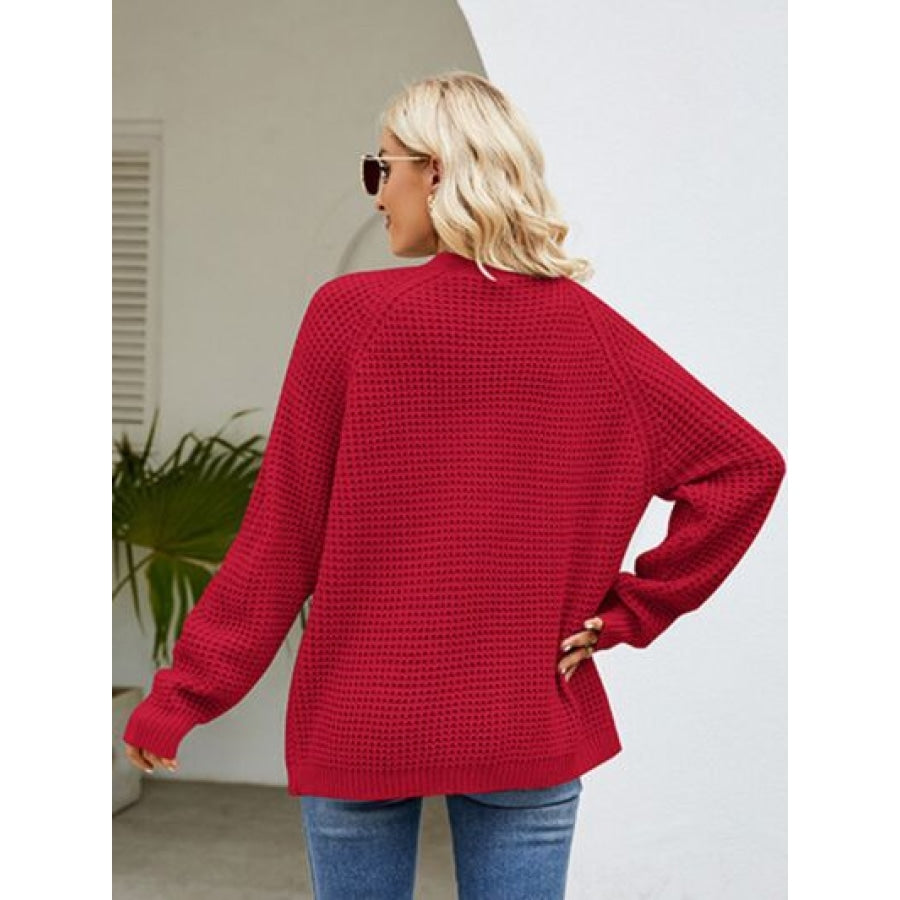 Open Front Raglan Sleeve Pocketed Cardigan Clothing