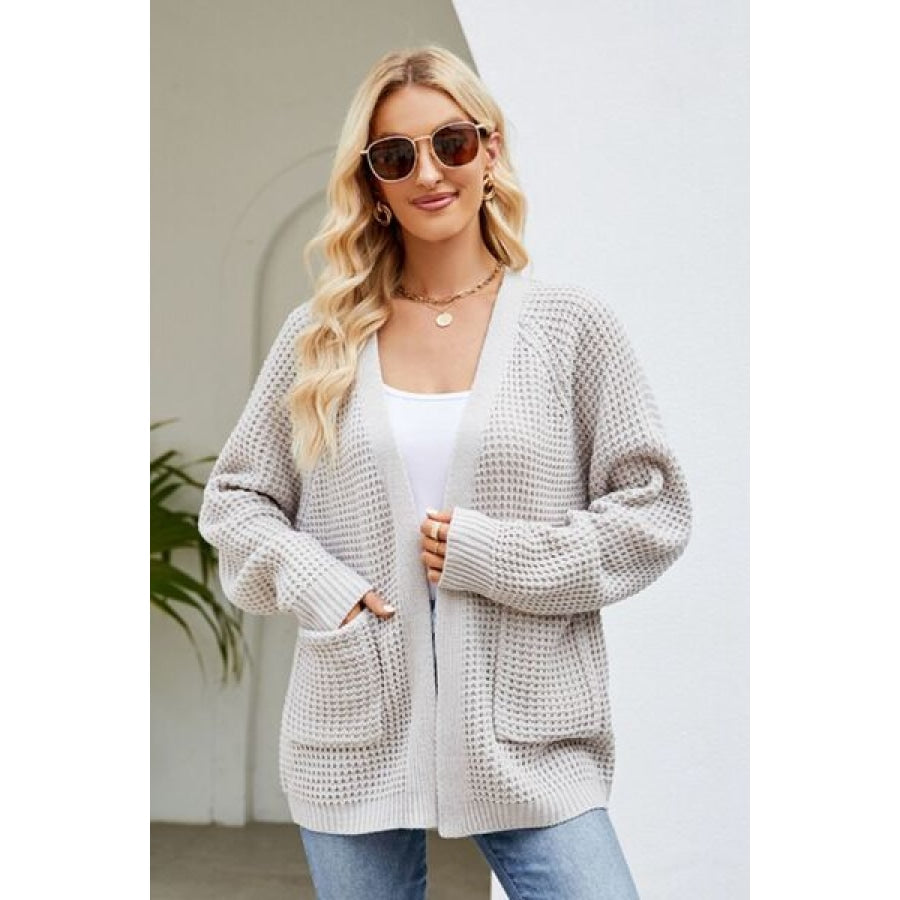 Open Front Raglan Sleeve Pocketed Cardigan Clothing