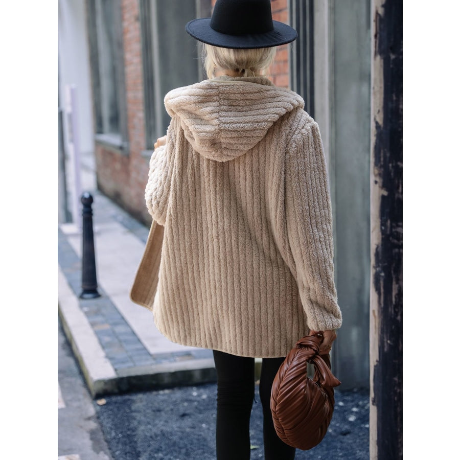 Open Front Ribbed Hooded Coat