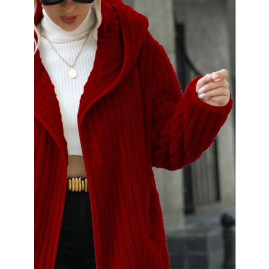 Open Front Ribbed Hooded Coat