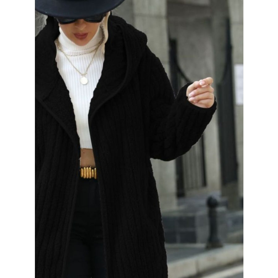 Open Front Ribbed Hooded Coat