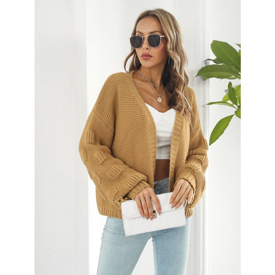 Open Front Ribbed Trim Cardigan Camel / S