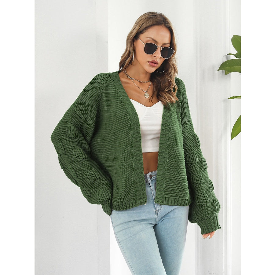 Open Front Ribbed Trim Cardigan