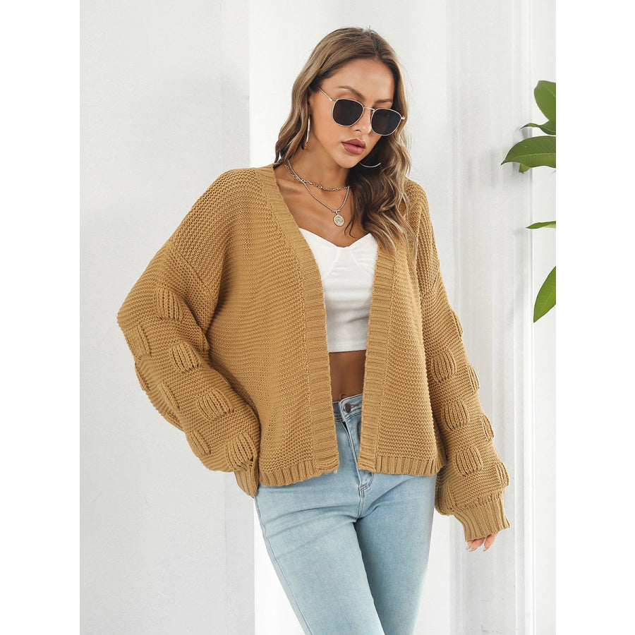 Open Front Ribbed Trim Cardigan