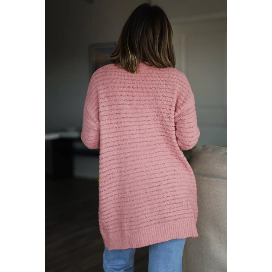 Open Front Soft Fuzzy Ribbed Sweater Cardigan Apparel and Accessories