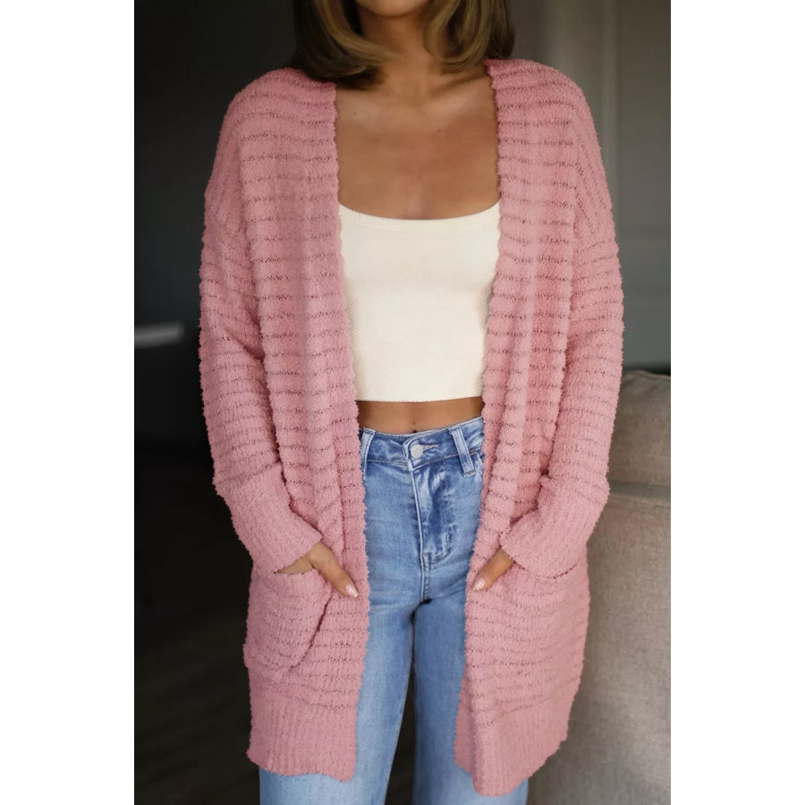 Open Front Soft Fuzzy Ribbed Sweater Cardigan Apparel and Accessories