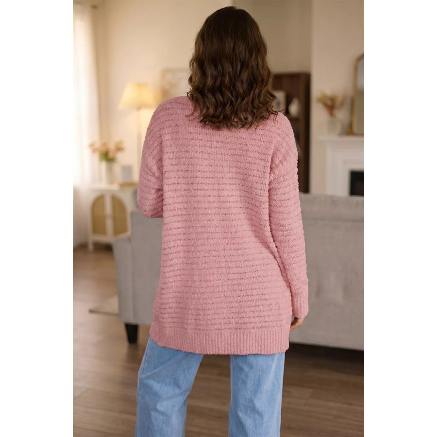 Open Front Soft Fuzzy Ribbed Sweater Cardigan Apparel and Accessories