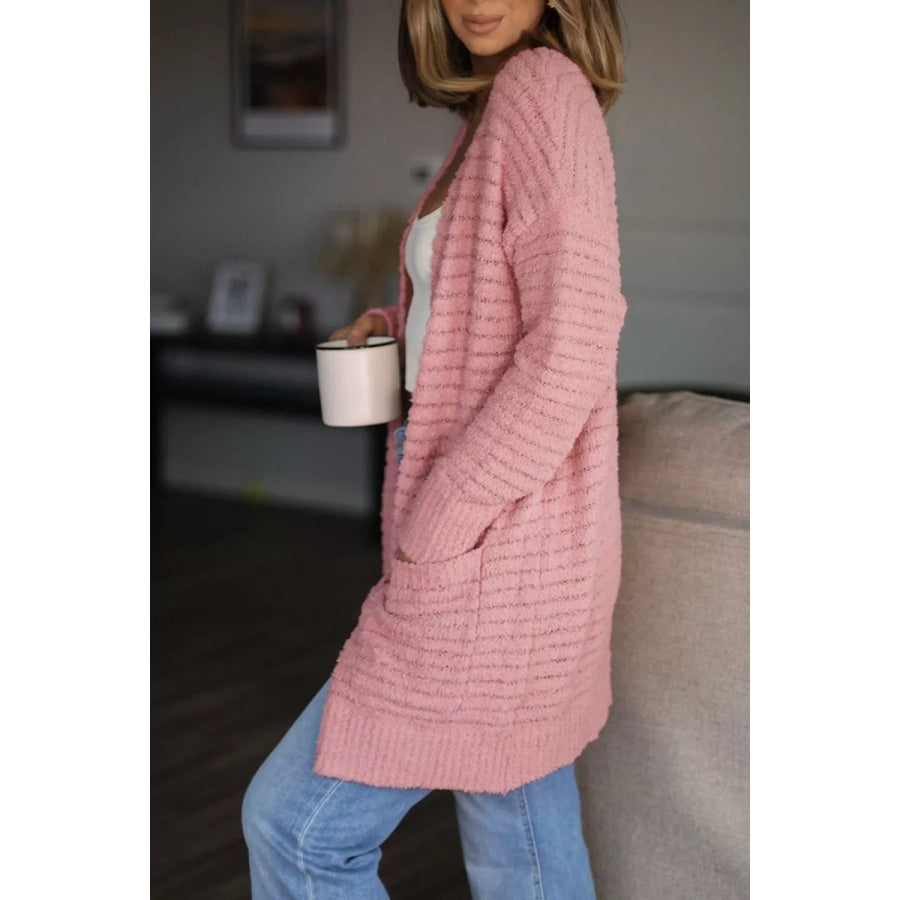 Open Front Soft Fuzzy Ribbed Sweater Cardigan Apparel and Accessories