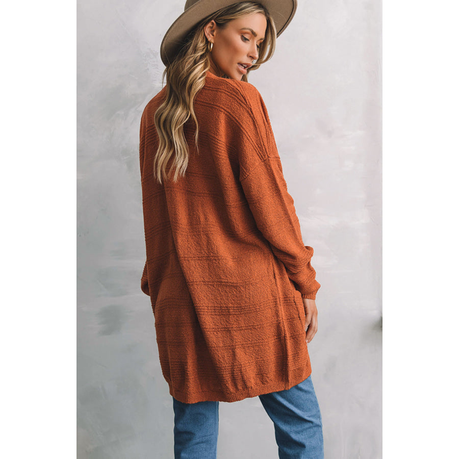 Open Front Textured Cardigan with Pockets Apparel and Accessories