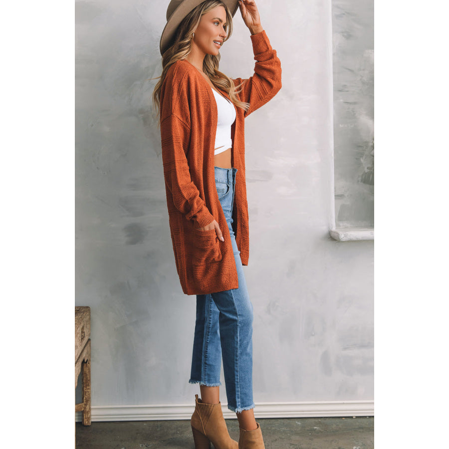 Open Front Textured Cardigan with Pockets Apparel and Accessories