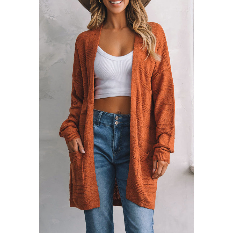 Open Front Textured Cardigan with Pockets Apparel and Accessories