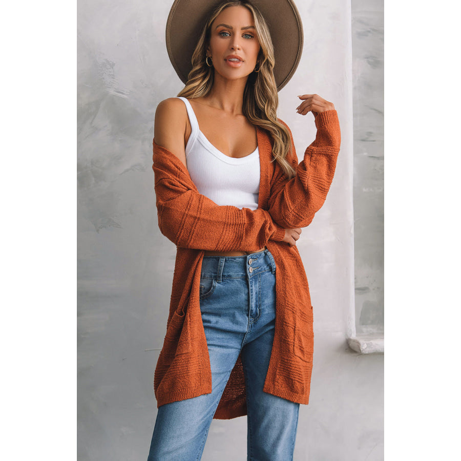 Open Front Textured Cardigan with Pockets Apparel and Accessories