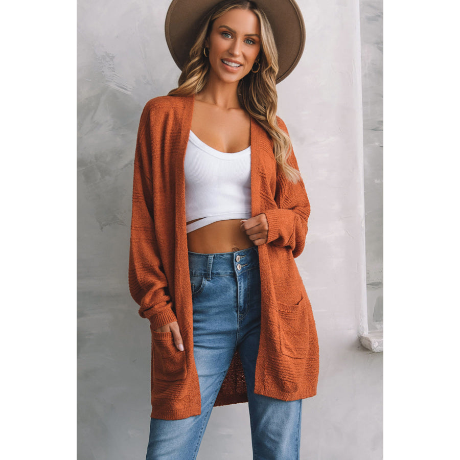 Open Front Textured Cardigan with Pockets Apparel and Accessories