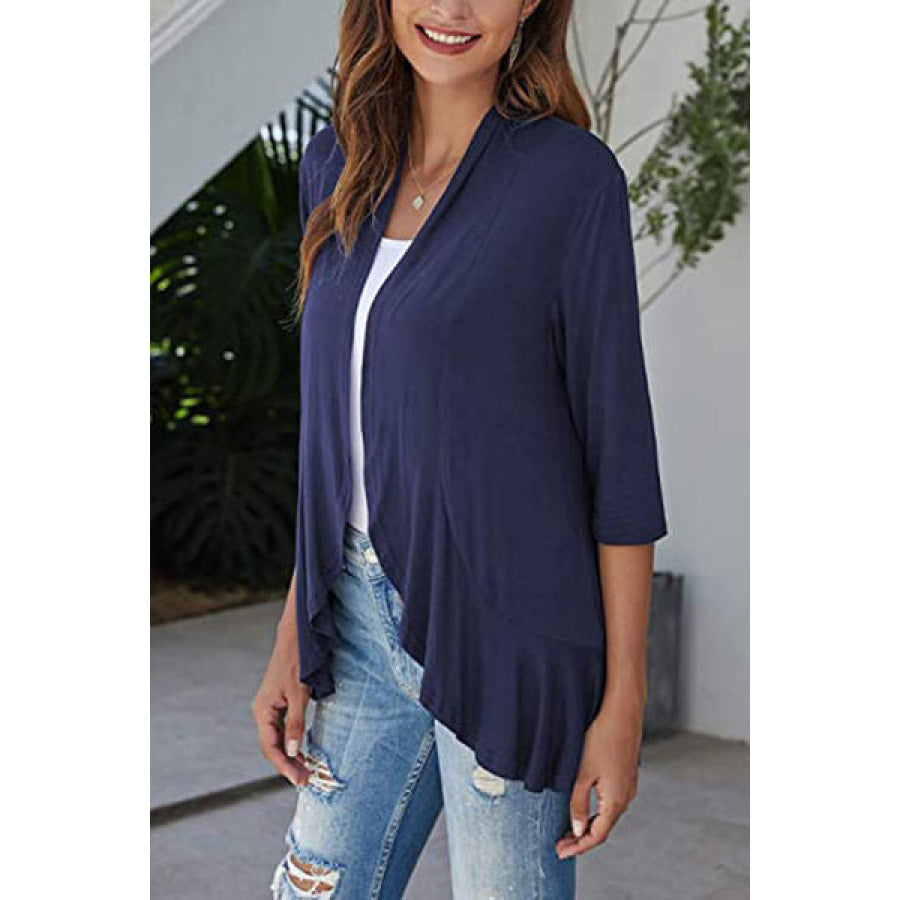 Open Front Three - Quarter Sleeve Cardigan Apparel and Accessories