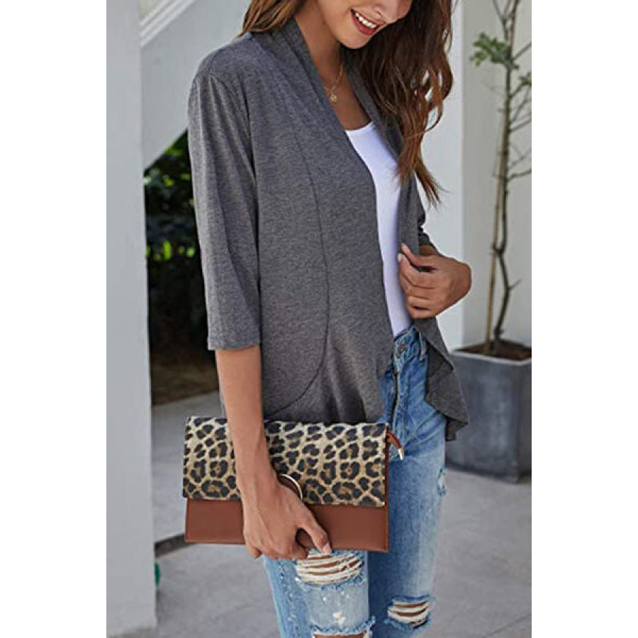 Open Front Three - Quarter Sleeve Cardigan Apparel and Accessories