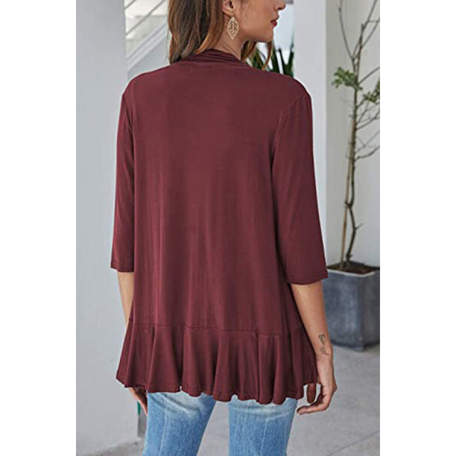 Open Front Three - Quarter Sleeve Cardigan Apparel and Accessories