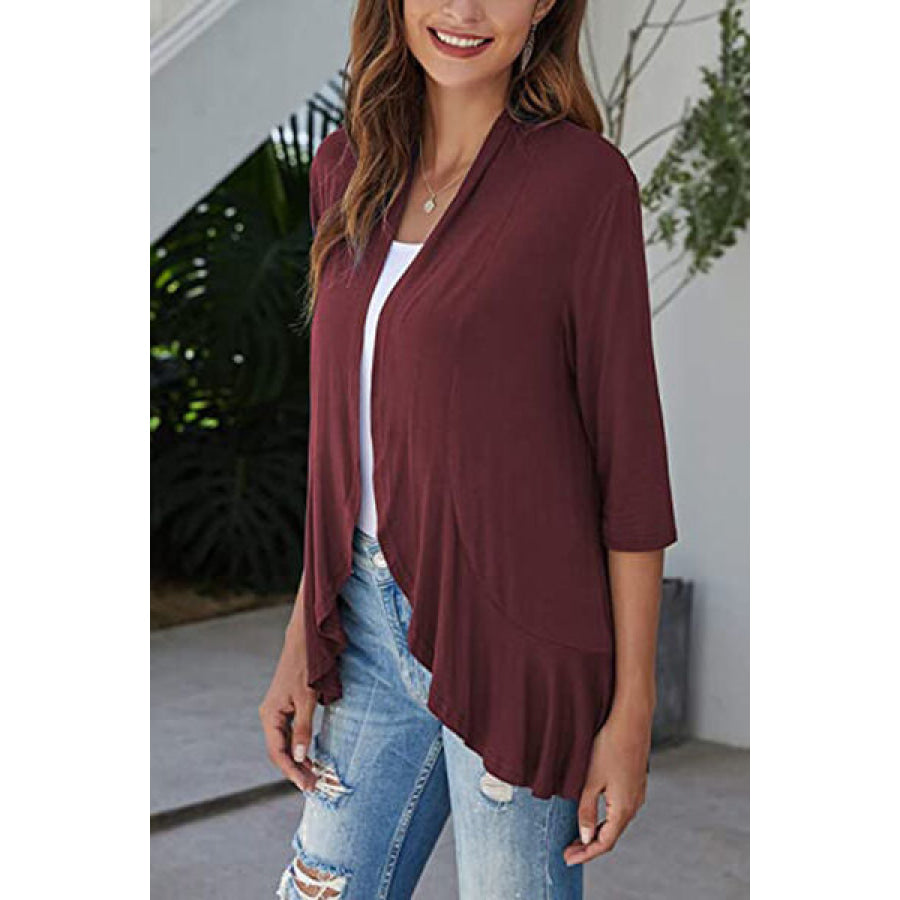 Open Front Three - Quarter Sleeve Cardigan Apparel and Accessories