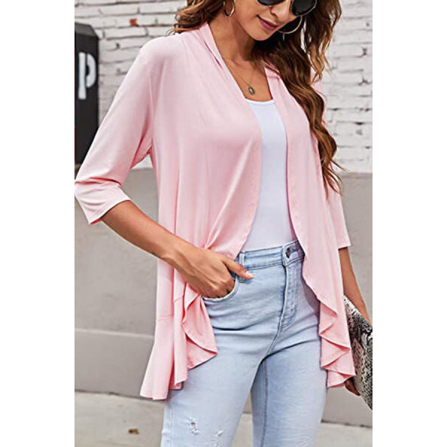 Open Front Three - Quarter Sleeve Cardigan Apparel and Accessories