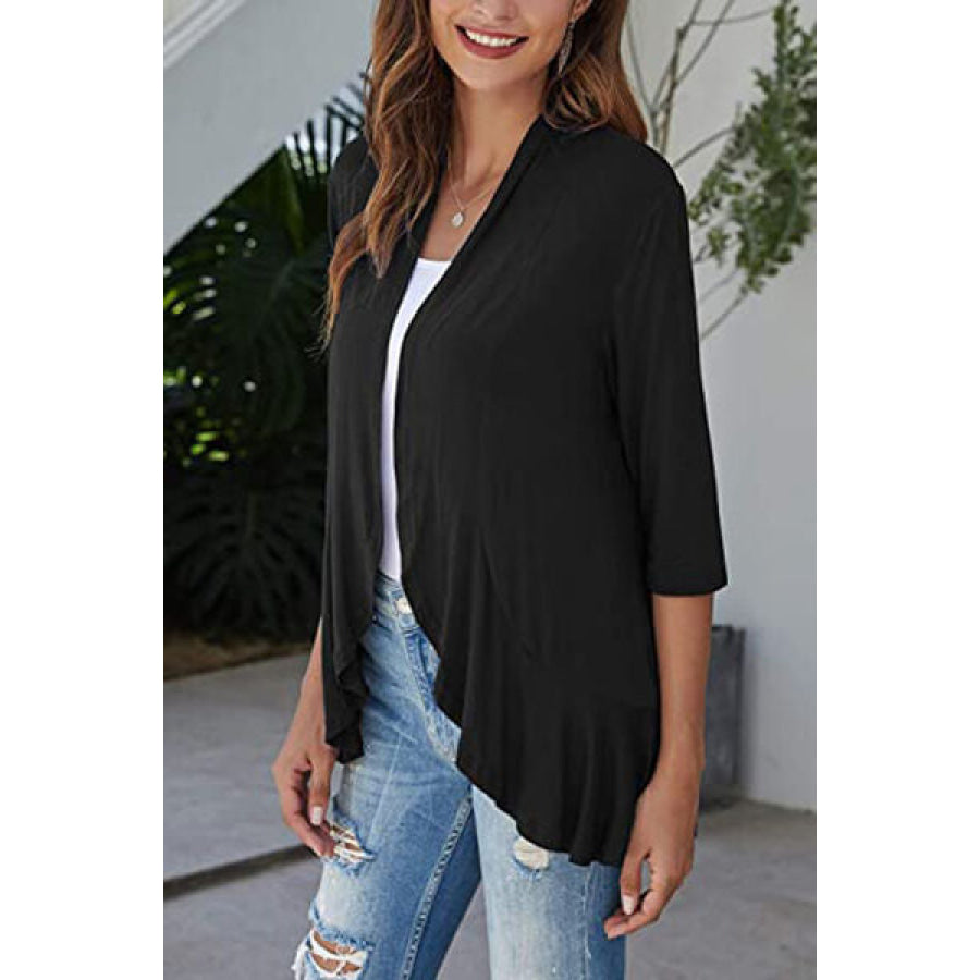 Open Front Three - Quarter Sleeve Cardigan Apparel and Accessories