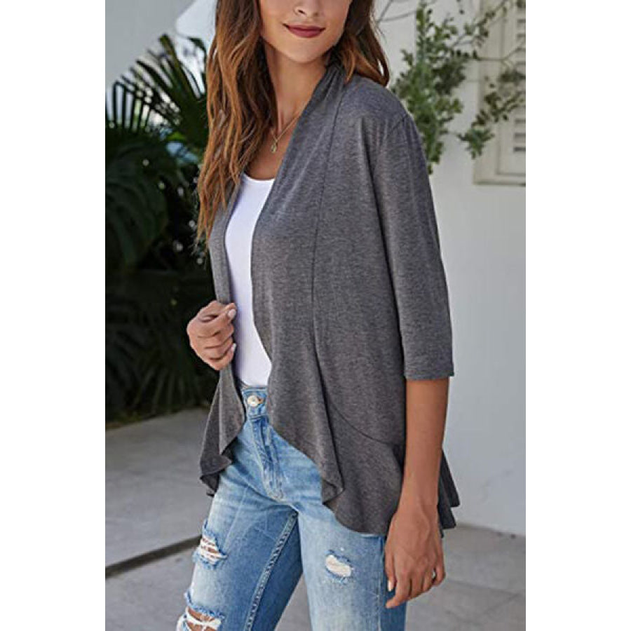 Open Front Three - Quarter Sleeve Cardigan Charcoal / S Apparel and Accessories