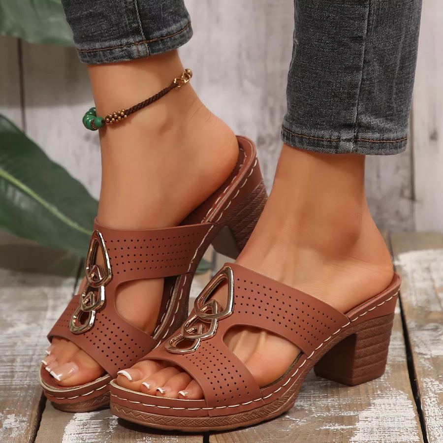Open Toe Block Heel Sandals Brown / 36 Apparel and Accessories