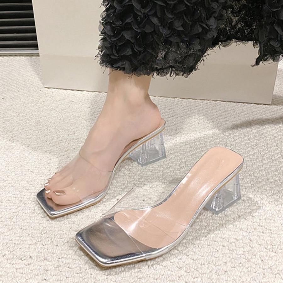 Open Toe Block Heel Sandals Silver / 35(US4) Apparel and Accessories