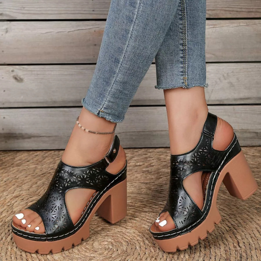 Open Toe Block Heels Sandals Black / 36 Apparel and Accessories