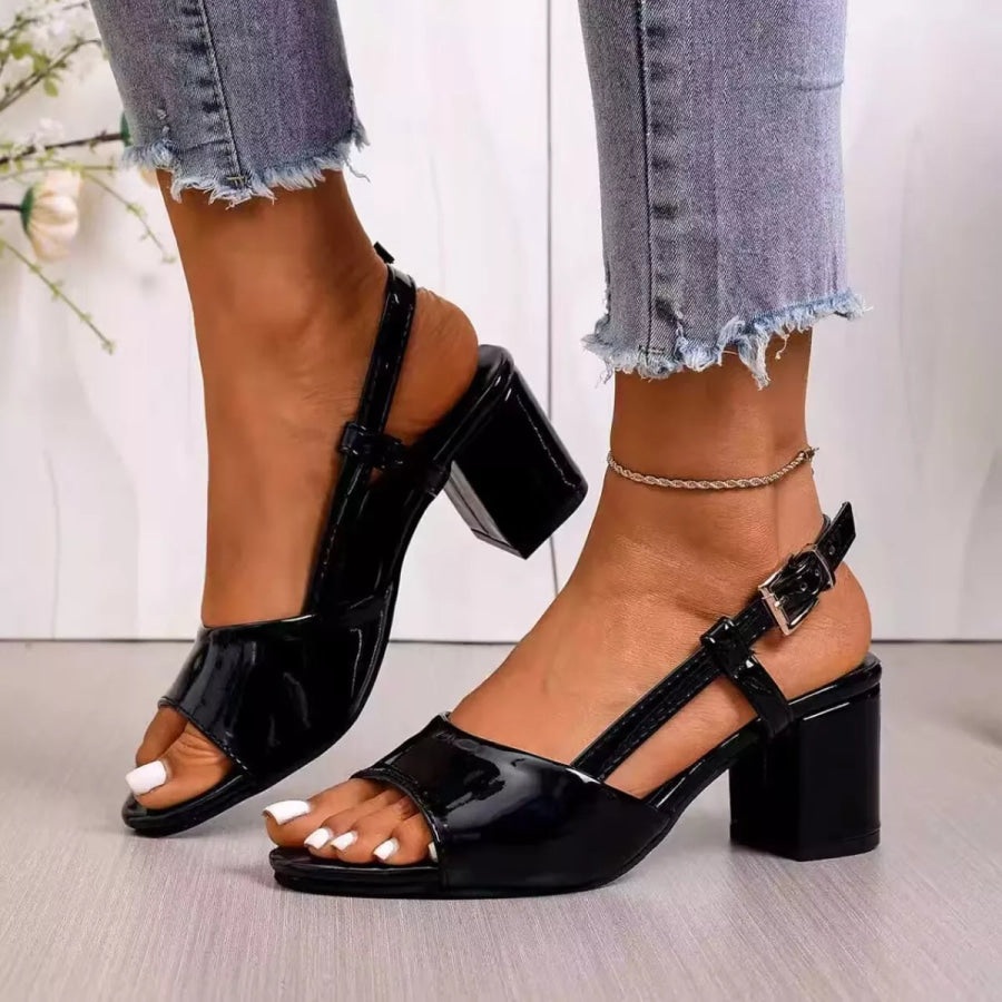 Open Toe Block Heels Sandals Black / 36 Apparel and Accessories