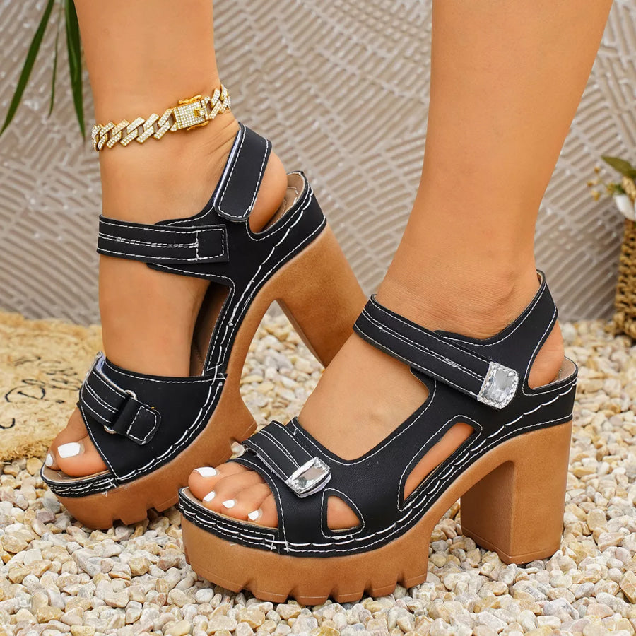Open Toe Block Heels Sandals Black / 36 Apparel and Accessories