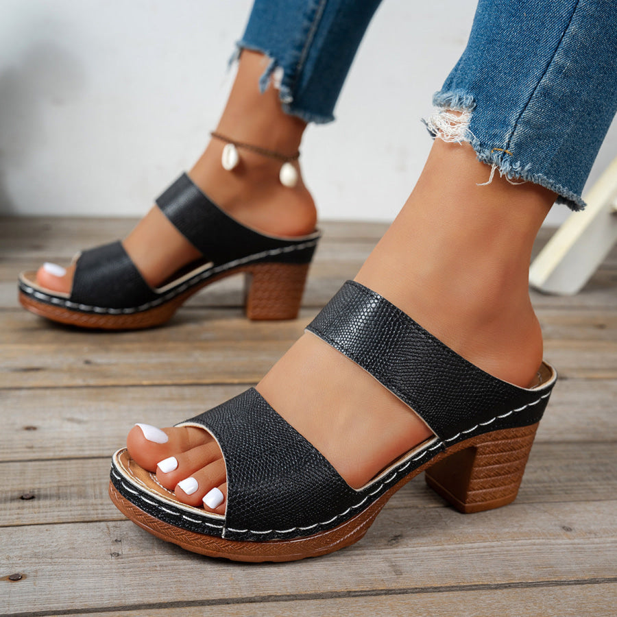 Open Toe Block Heels Sandals Black / 36 Apparel and Accessories