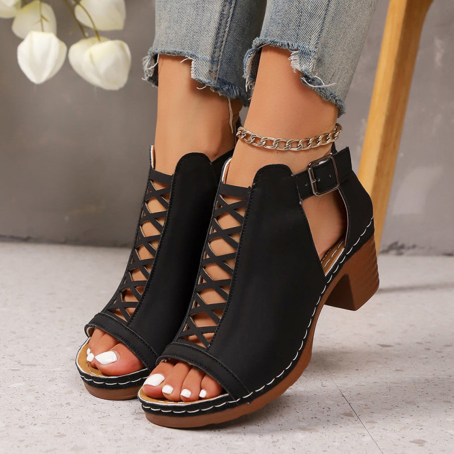 Open Toe Block Heels Sandals Black / 36 Apparel and Accessories