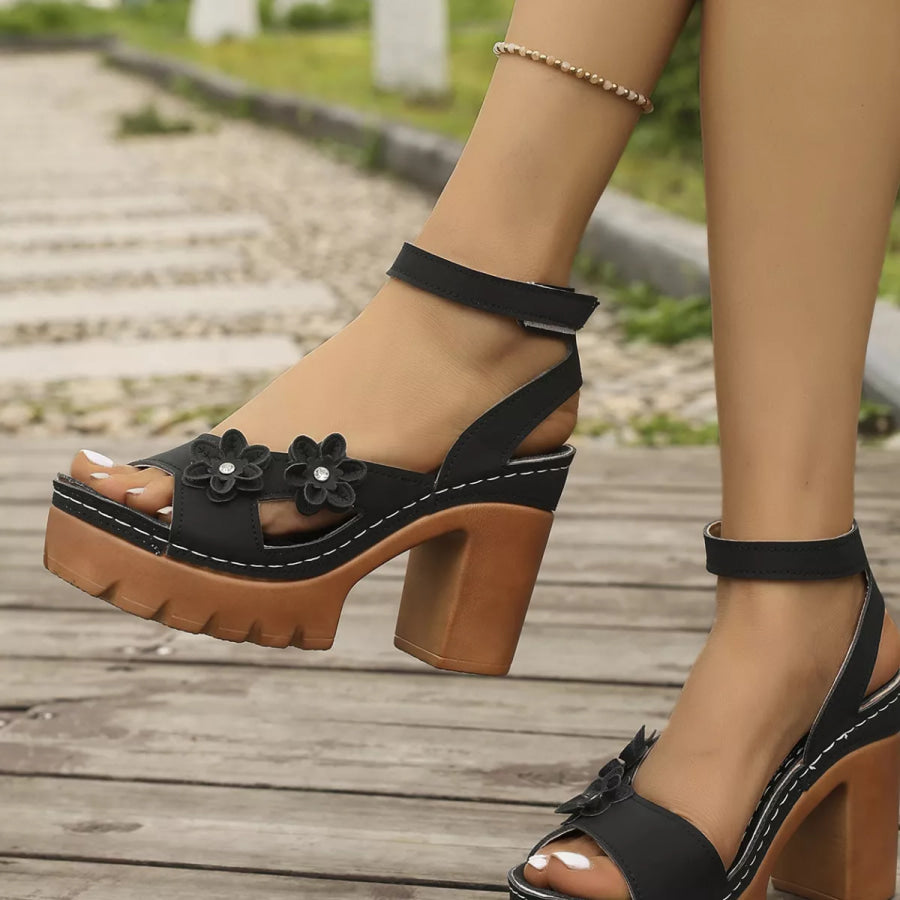 Open Toe Block Heels Sandals Black / 36 Apparel and Accessories