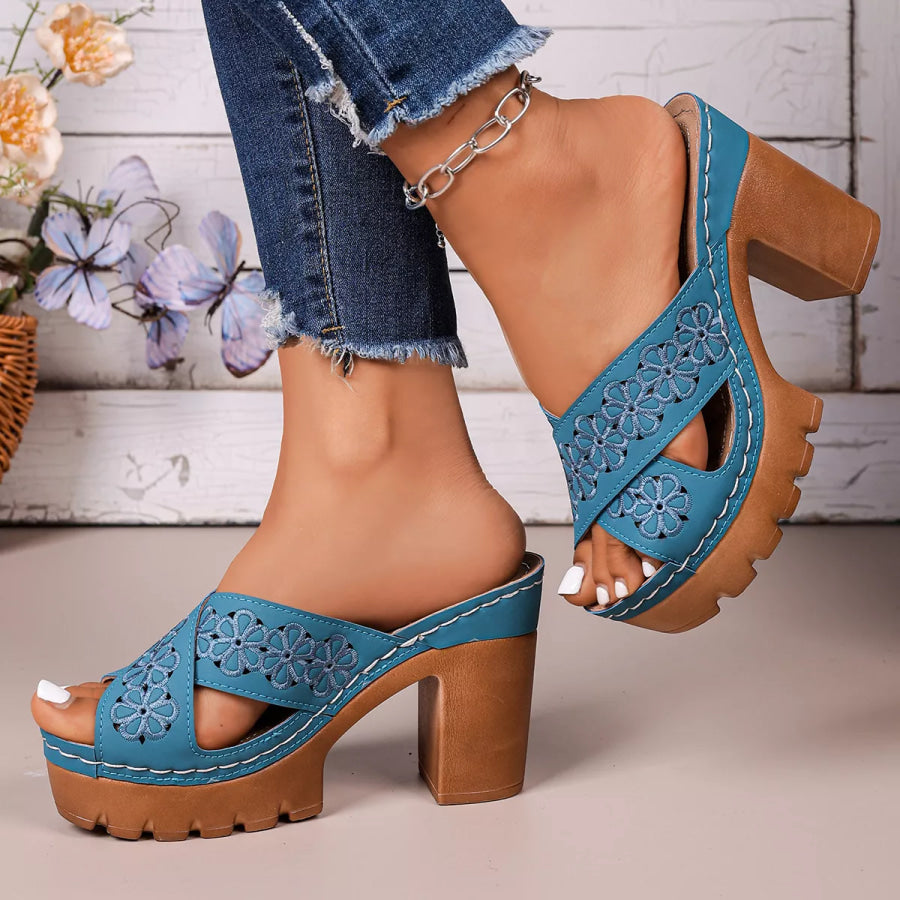 Open Toe Block Heels Sandals Blue / 36 Apparel and Accessories