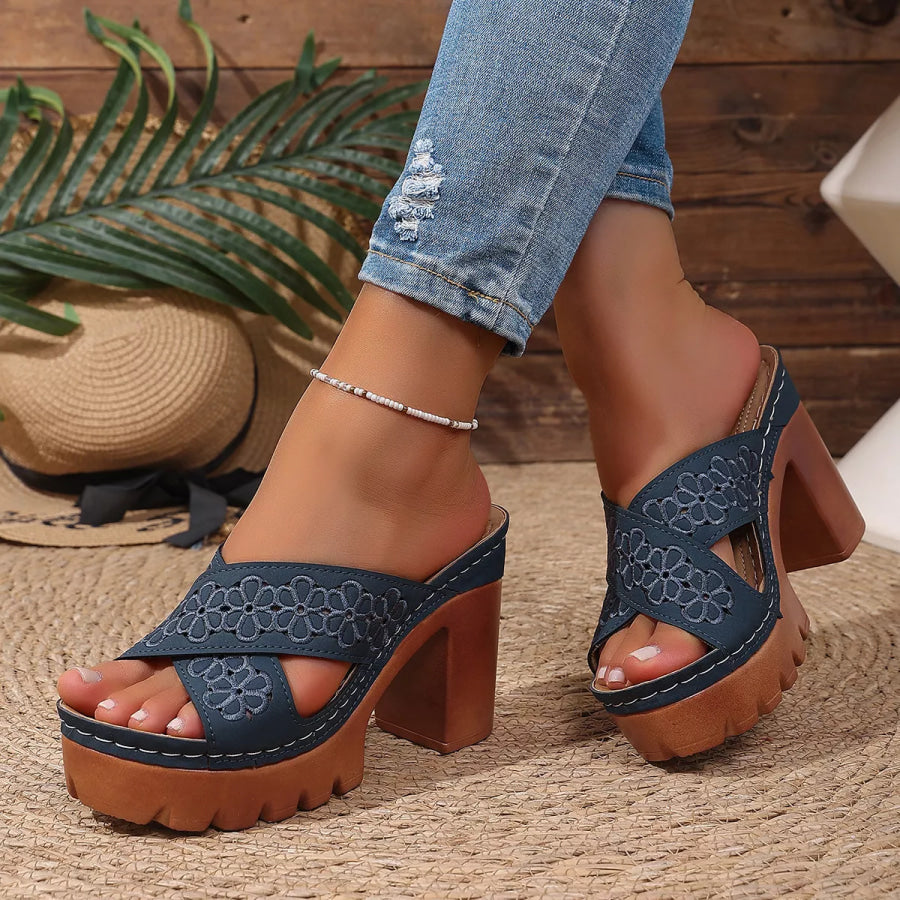 Open Toe Block Heels Sandals Dark Blue / 36 Apparel and Accessories