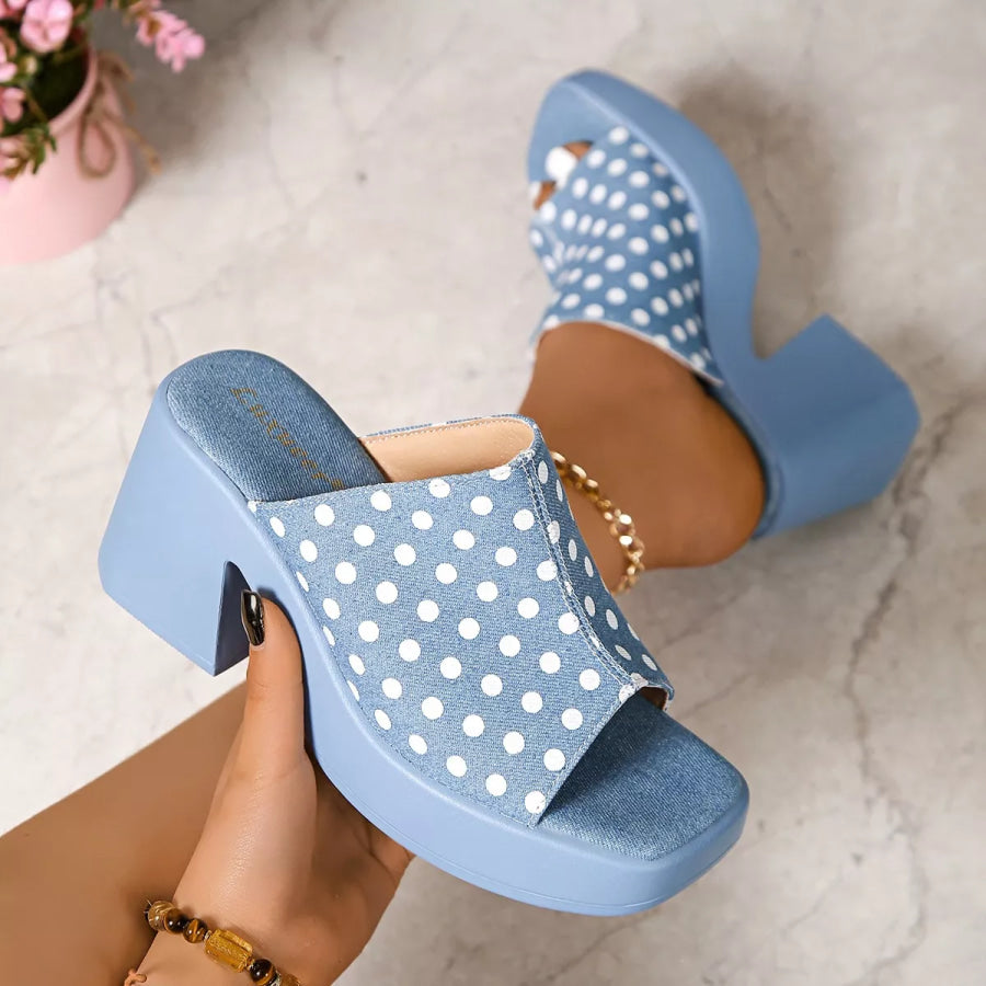 Open Toe Block Heels Sandals Denim Color / 35 Apparel and Accessories