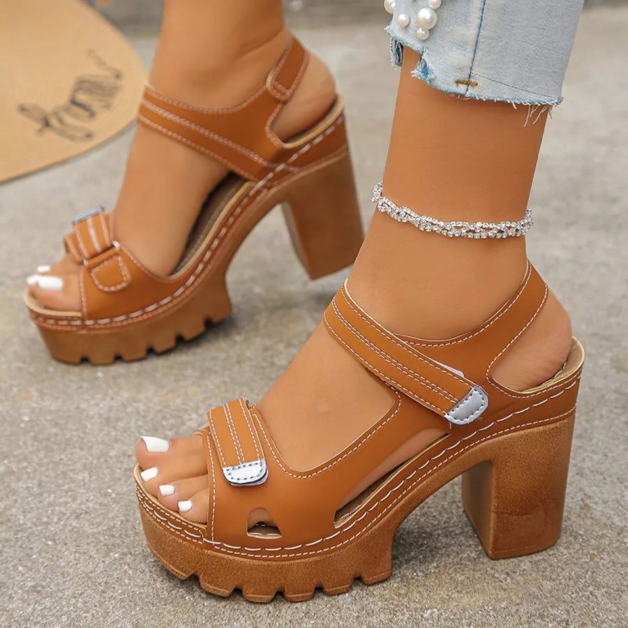 Open Toe Block Heels Sandals Orange / 35 Apparel and Accessories