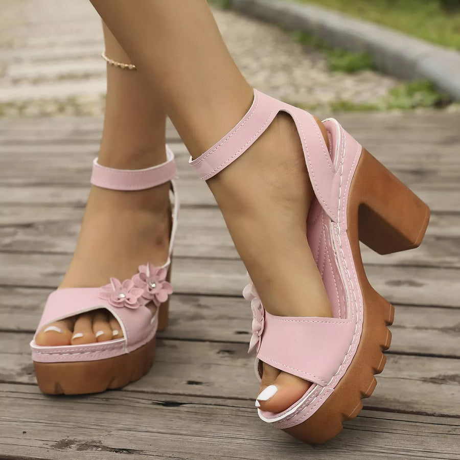 Open Toe Block Heels Sandals Pink / 36 Apparel and Accessories