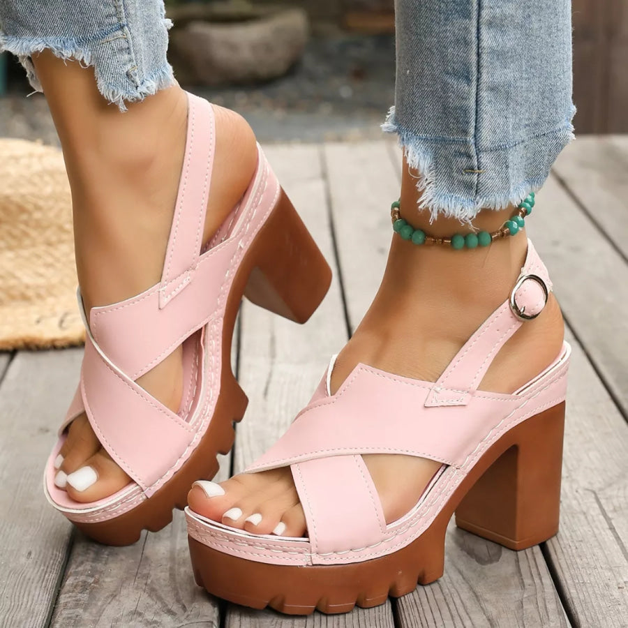 Open Toe Block Heels Sandals Pink / 36 Apparel and Accessories
