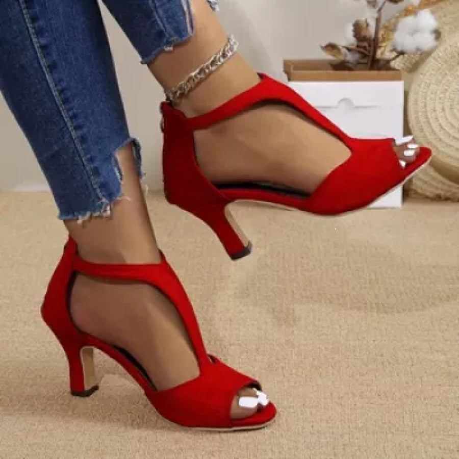 Open Toe Block Heels Sandals Red / 34 Apparel and Accessories