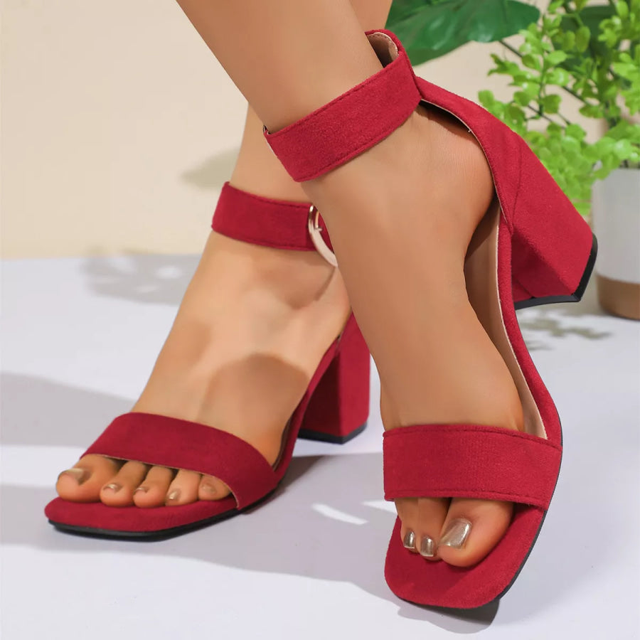 Open Toe Block Heels Sandals Red / 36 Apparel and Accessories