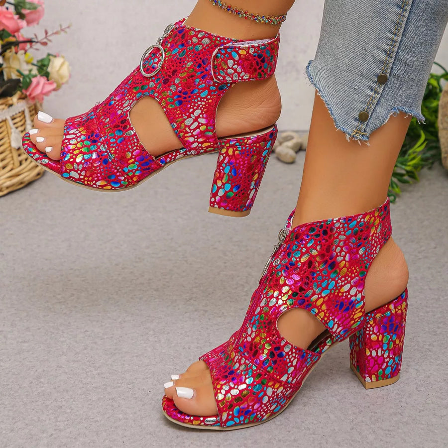 Open Toe Block Heels Sandals Red / 36 Apparel and Accessories