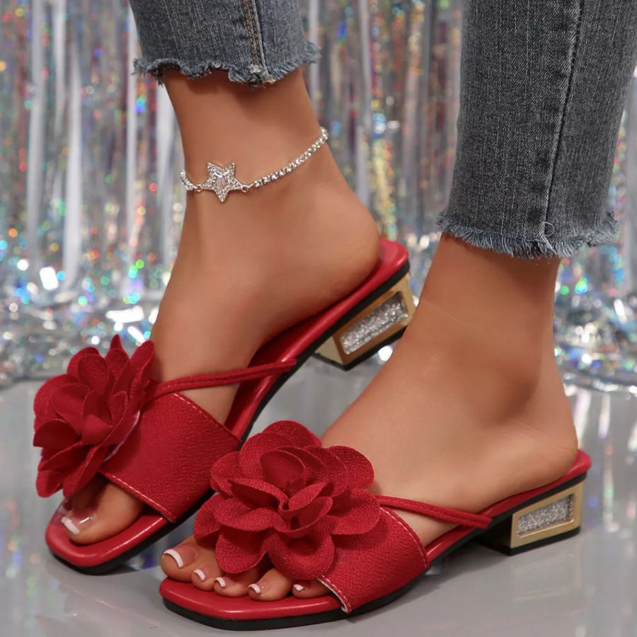 Open Toe Block Heels Sandals Red / 36 Apparel and Accessories