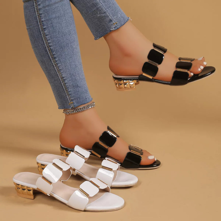 Open Toe Block Heels Sandals White / 35 Apparel and Accessories